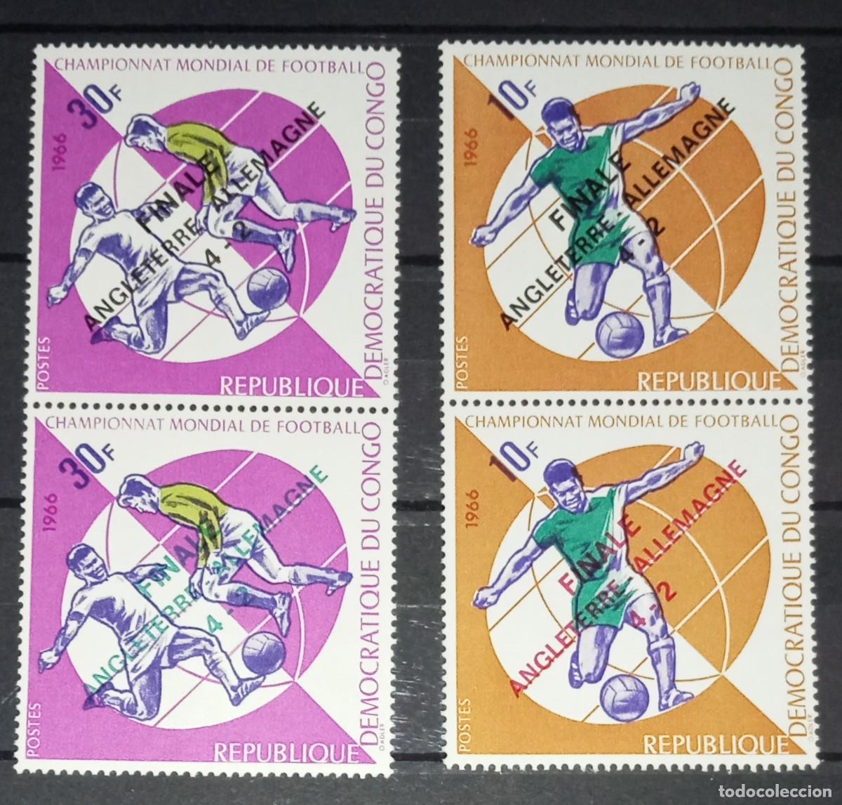 Sellos: CONGO 1966 4 STAMPS MNH COLORS OVERPRINTED MUNDIAL DE INGLATERRA WORLD CUP FUTBOL FOOTBALL DEPORTES