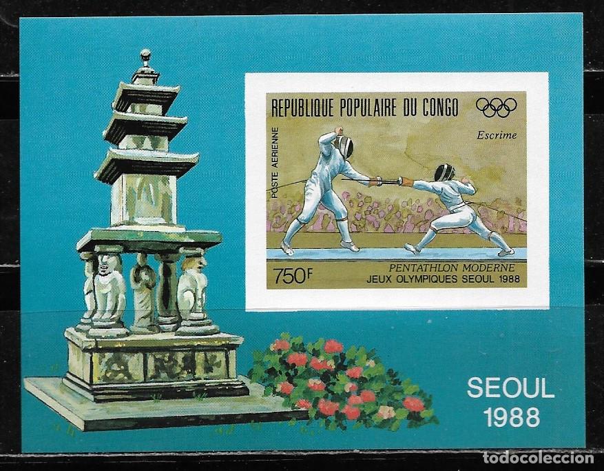 Sellos: CONGO 1988, HOJA BLOQUE SIN DENTAR - JUEGOS OL&Iacute;MPICOS SE&Uacute;L 88. MNH.