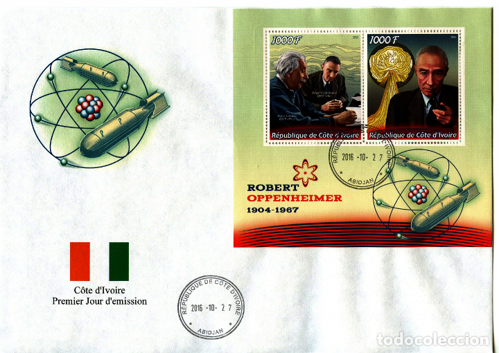 Sellos: IVORY COAST 2016 SPD FDC ROBERT OPPENHEIMER ALBERT EINSTEIN - Foto 1