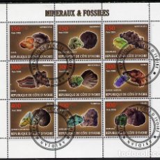 Timbres: IVORY COAST 2009 SHEET USED MNH MINERALES MINERAUX MINERALS MINERALIEN FOSILES FOSSILS FOSSILIEN. Lote 344843258