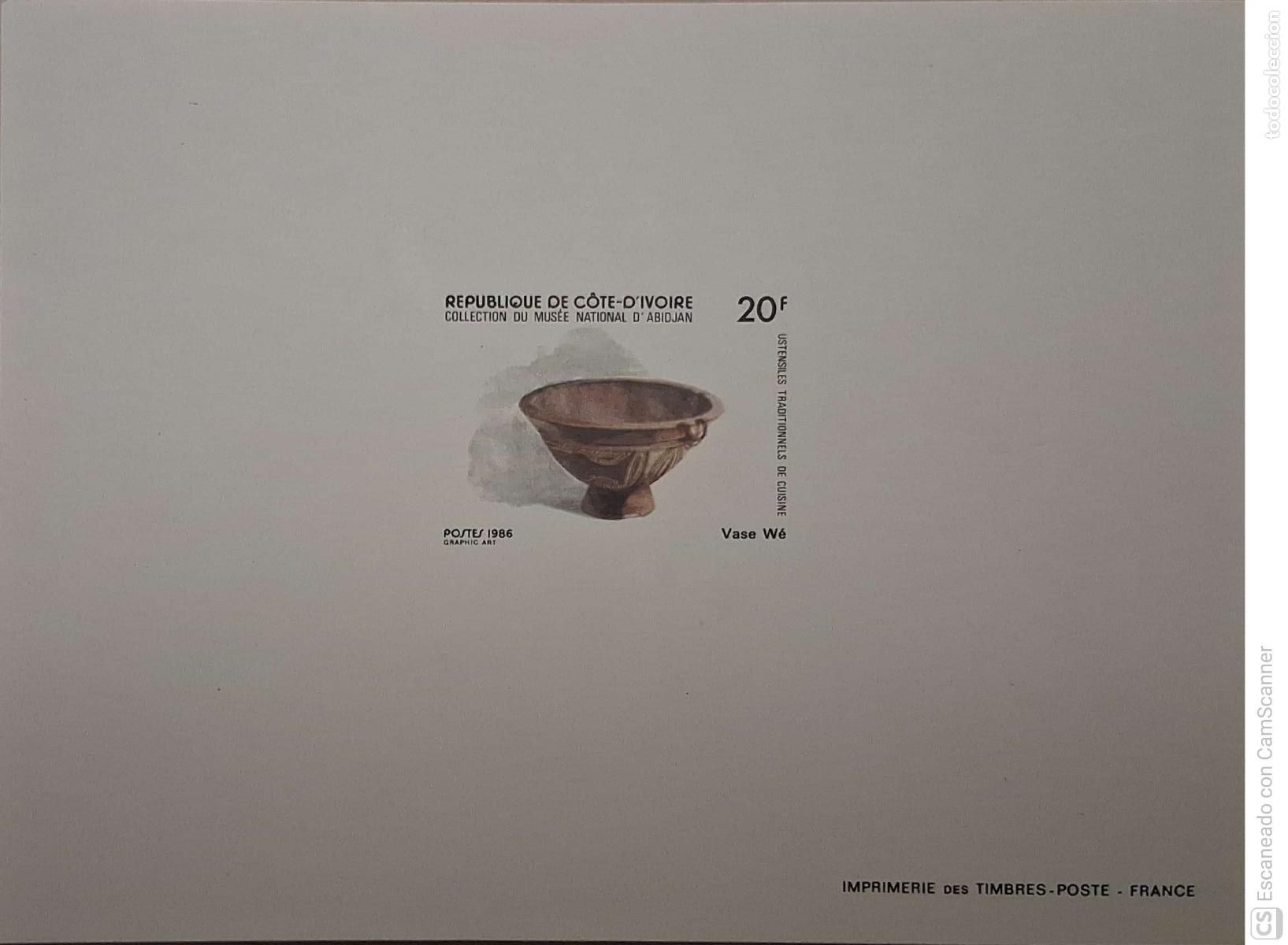 Sellos: Costa de Marfil. 741/45 Pruebas de Lujo: Utensilios de cocina tradicionales: Vaso W&eacute;, Vaso Baoul&eacute;, R