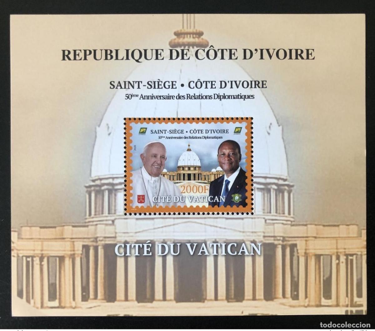 Sellos: El Bloque S/S de Costa Marfil 2020 emite conjuntamente al Papa Presidente del Vaticano