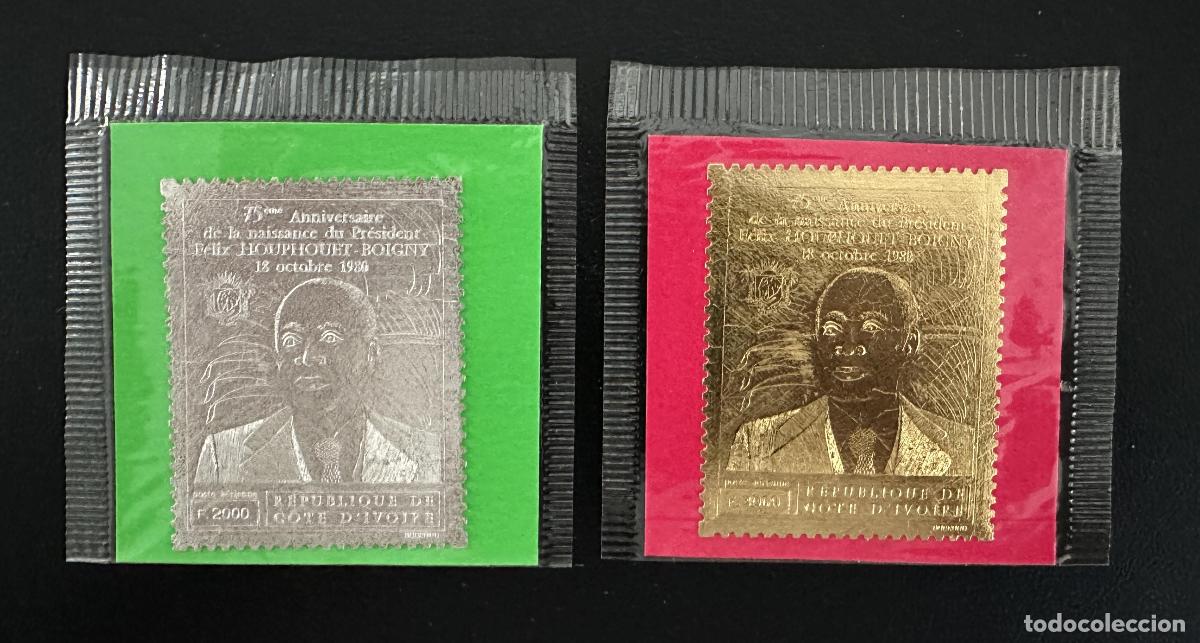 Sellos: Costa de Marfil 1980 Mi. 665 - 666 Presidente F&eacute;lix Houphou&euml;t-Boigny oro plata