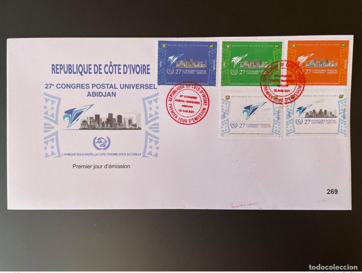 Sellos: Costa de Marfil 2021 Mi.? Primer d&iacute;a del FDC 27&ordm; Congreso Postal Abiy&aacute;n UPU 5 val.