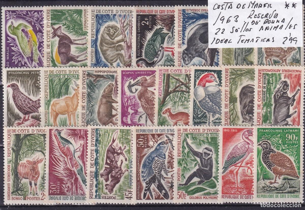 Sellos: INT115 Sellos COSTA DE MARFIL a&ntilde;o 1963** 22 sellos animales reserva de Bouna ideal tematicas