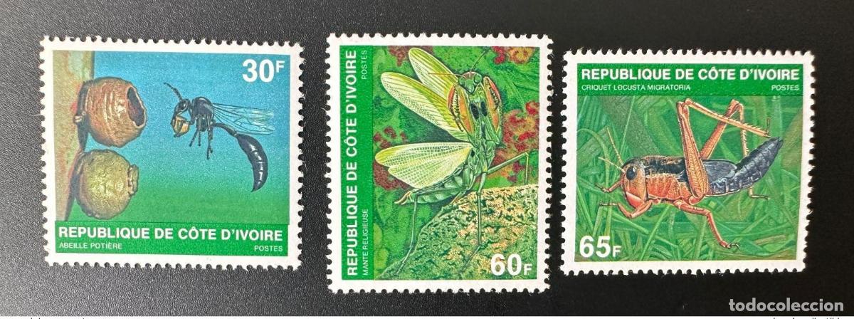 Sellos: Costa de Marfil 1979 Mi. A - C 611 Insectos: abeja alfarera mantis religiosa.