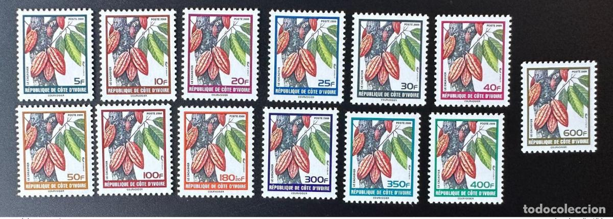 Timbres: Costa de Marfil 2000 Mi. 1241 - 1253 &Aacute;rbol cacao Kakaobaum Definiciones actuales