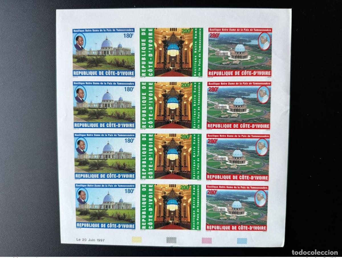 Sellos: Costa de Marfil 1997 Mi. 1174-1176 ND IMPERF Iglesia Yamoussoukro Papa Juan Pablo II