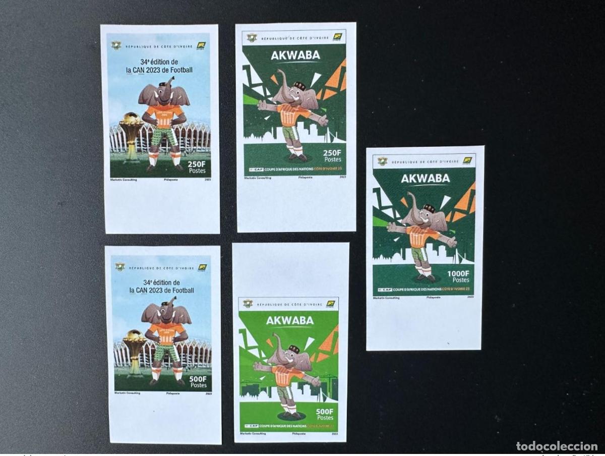 Sellos: Costa de Marfil 2024 Mi.? ND IMPERF CAN (f&uacute;tbol copa &Aacute;frica) elefantes y fauna