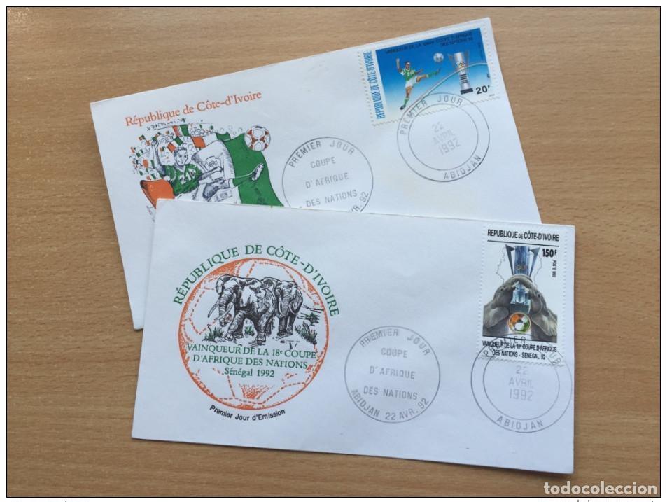 Sellos: Costa de Marfil 1992 FDC CAN Copa Africana Naciones F&uacute;tbol Mi. 1063-1064