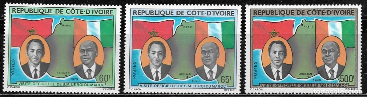Sellos: COSTA DE MARFIL 1979, Ivert 480/82 - VISITA AL REY DE MARRUECOS. MNH.