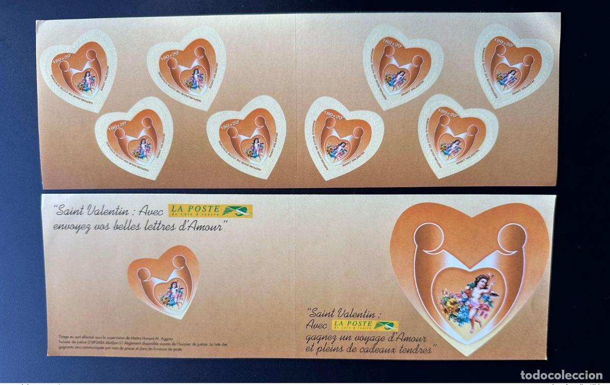 Sellos: Cuaderno adhesivo Mi. 1290 de Costa Marfil 2002 con forma coraz&oacute;n en para el D&iacute;a San Valent&iacute;n