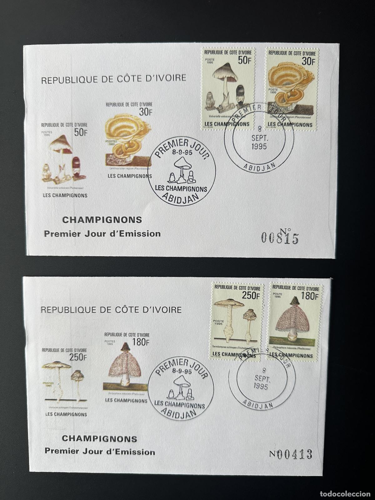Timbres: Costa de Marfil 1995 Mi. 1142 - 1145 FDC Primer d&iacute;a Hongos Pilze