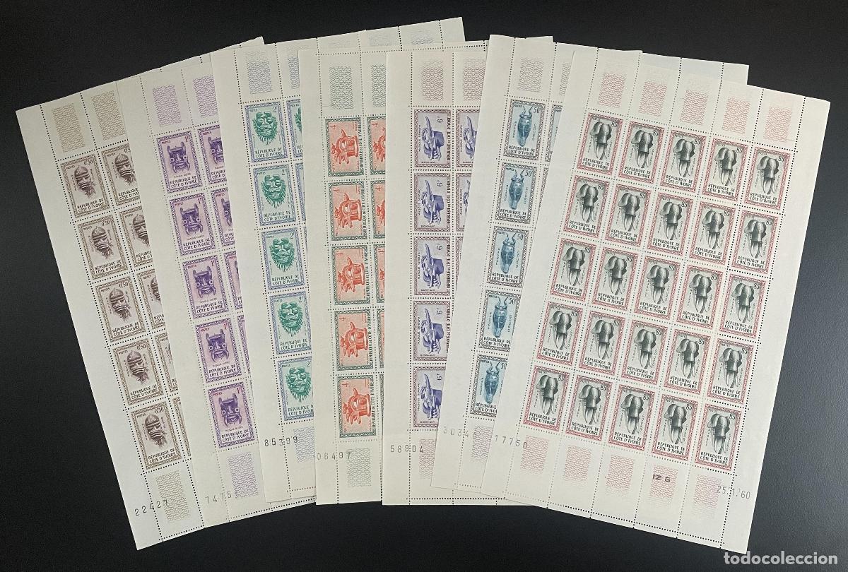 Briefmarken: Costa de Marfil 1960 YT 181-184 186 188-189 tabl&oacute;n M&aacute;scaras africanas arte