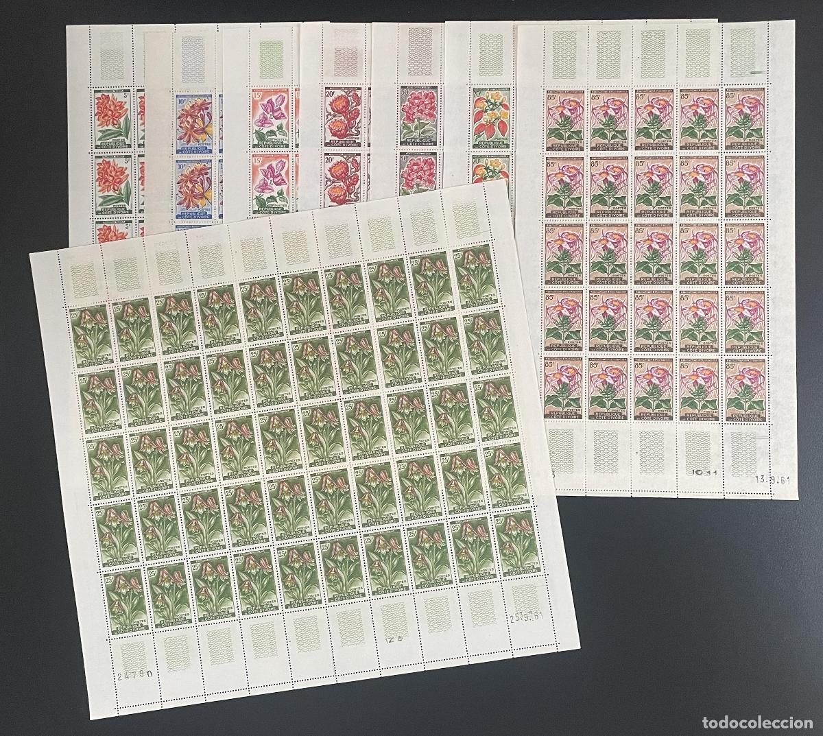 Sellos: Costa de Marfil 1961-1962 YT 192A-198 tabl&oacute;n flores flora bot&aacute;nica