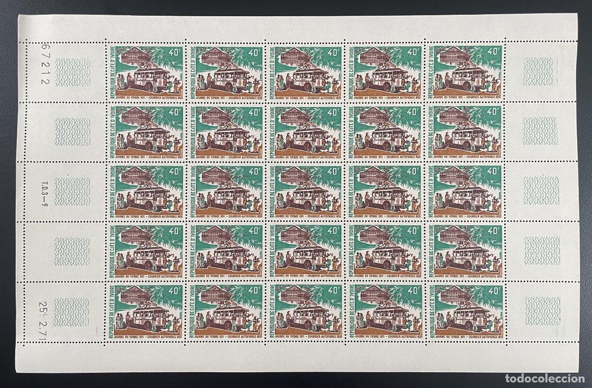 Sellos: Costa de Marfil 1971 YT 311 tabl&oacute;n Stamp Day Courier Autom&oacute;vil Autob&uacute;s