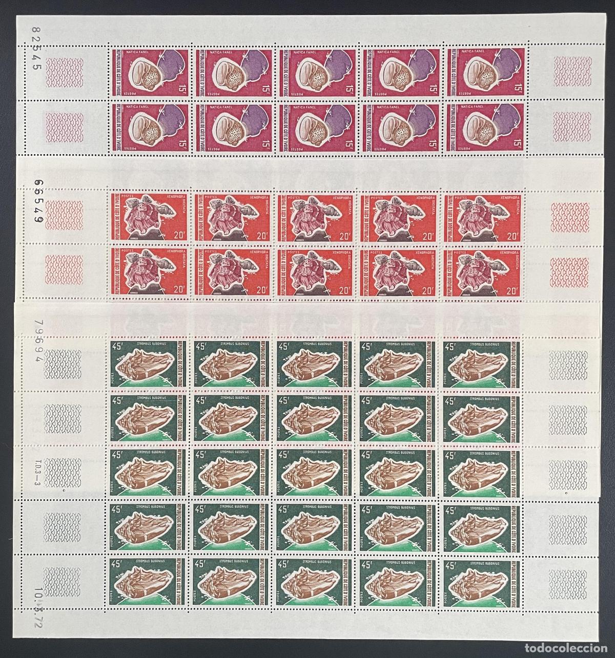 Selos: Costa de Marfil 1972 YT 337-339 conchas tabl&oacute;n Natica Xenophora Strombus