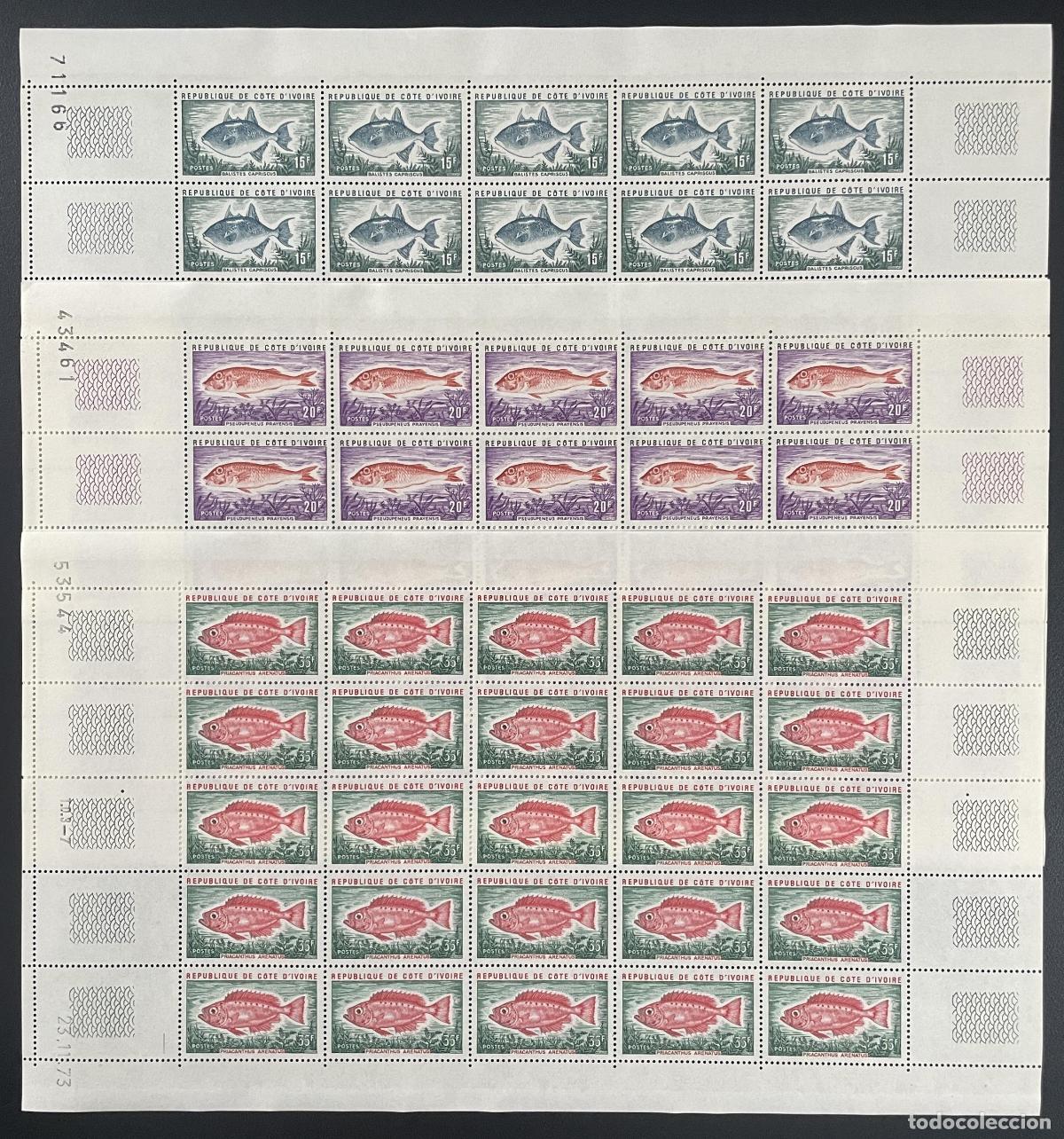 Sellos: Costa de Marfil 1973 YT 354-356 pez tabl&oacute;n fauna marina tropical