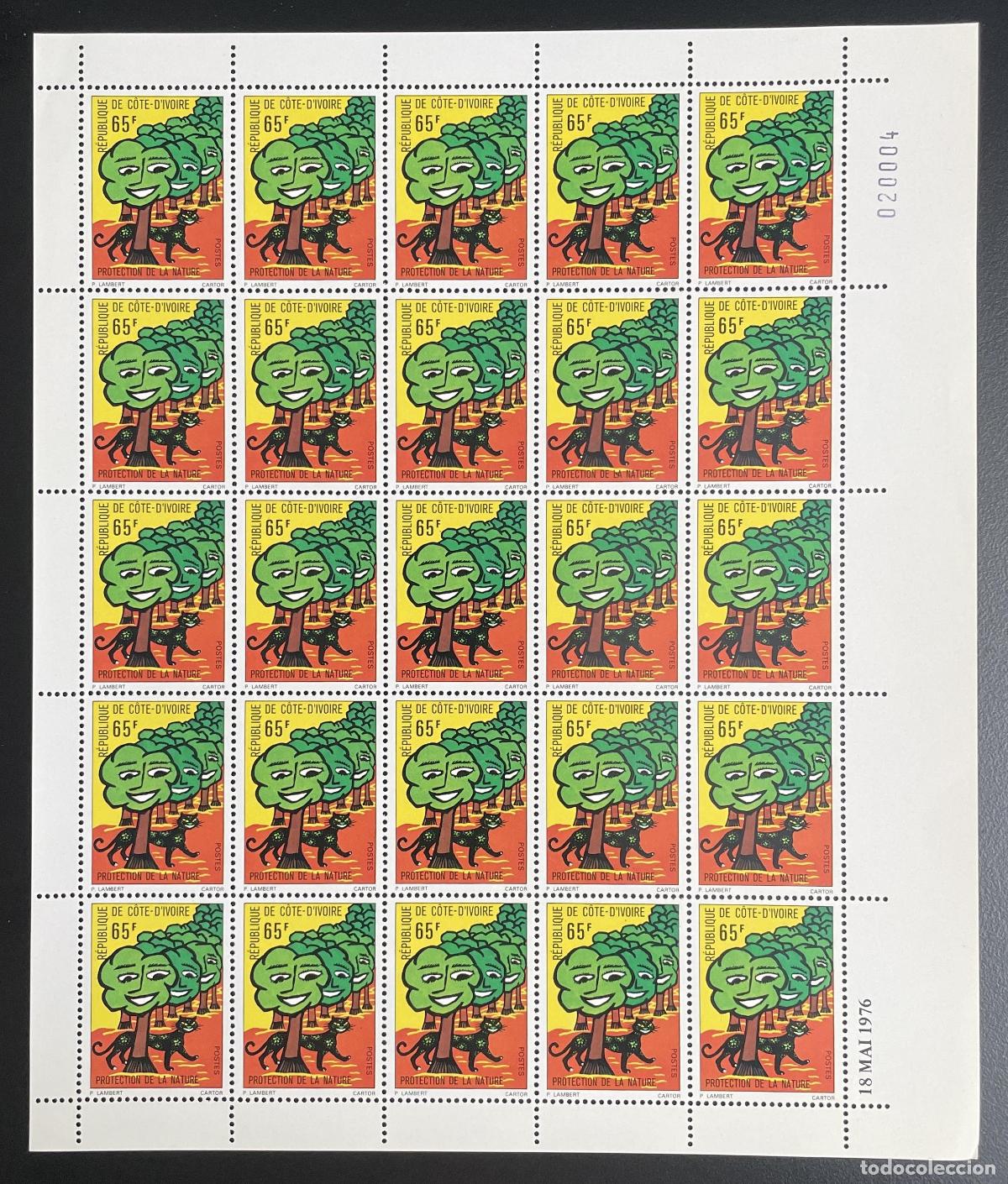 Sellos: Costa de Marfil 1976 YT 404 tabl&oacute;n Protection Nature Panther Tree