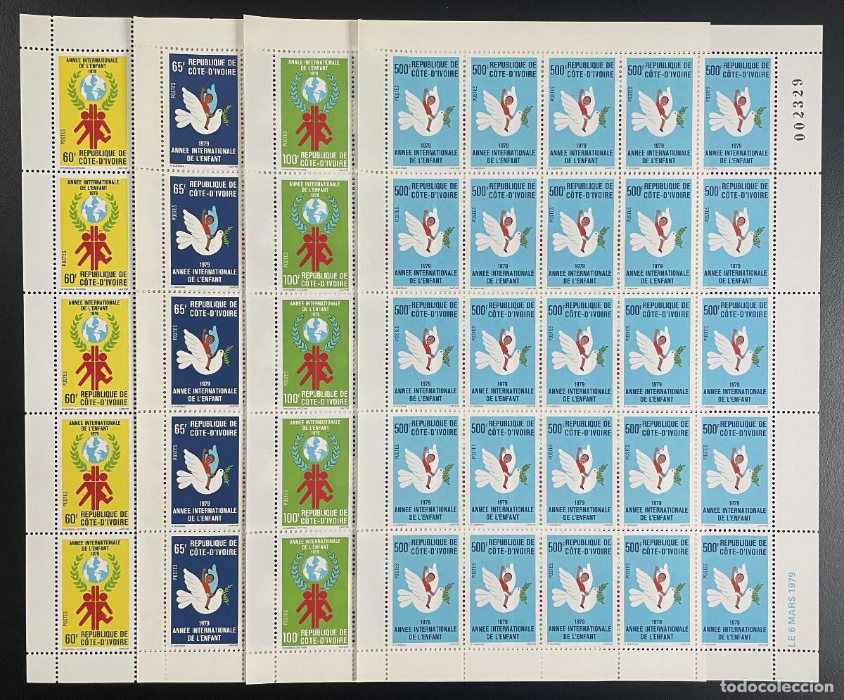 Sellos: Costa de Marfil 1979 YT 489-492 tabl&oacute;n A&ntilde;o Internacional la Paloma Infantil