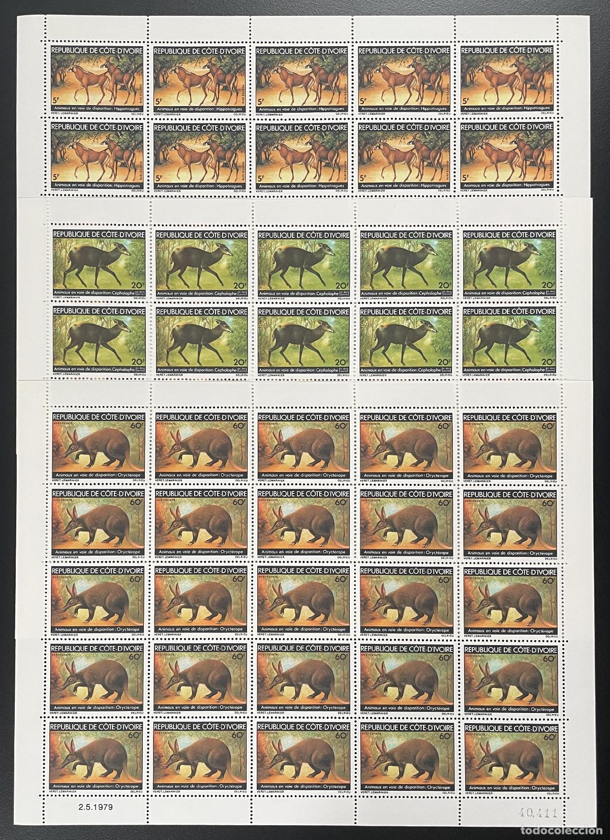 Sellos: Costa de Marfil 1979 YT 501-503 tabl&oacute;n fauna animales desaparici&oacute;n ant&iacute;lope