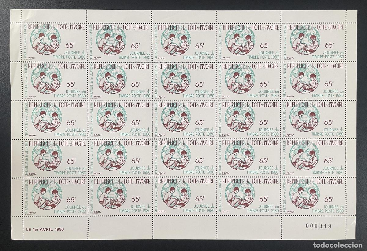 Sellos: Costa de Marfil 1980 YT 535 tabl&oacute;n D&iacute;a del Sello Postal Filat&eacute;lico Juvenil