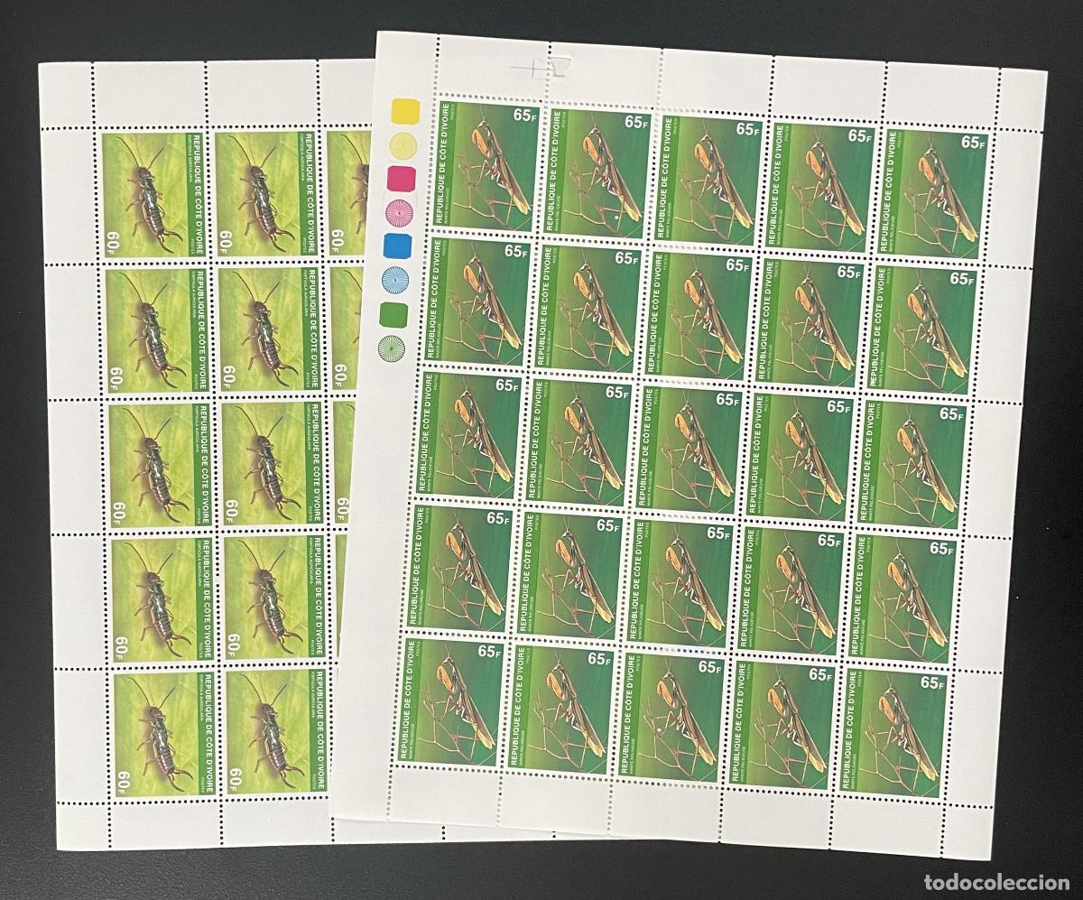 Sellos: Costa de Marfil 1980 YT 551-552 tabl&oacute;n insectos forficule mantis religiosa