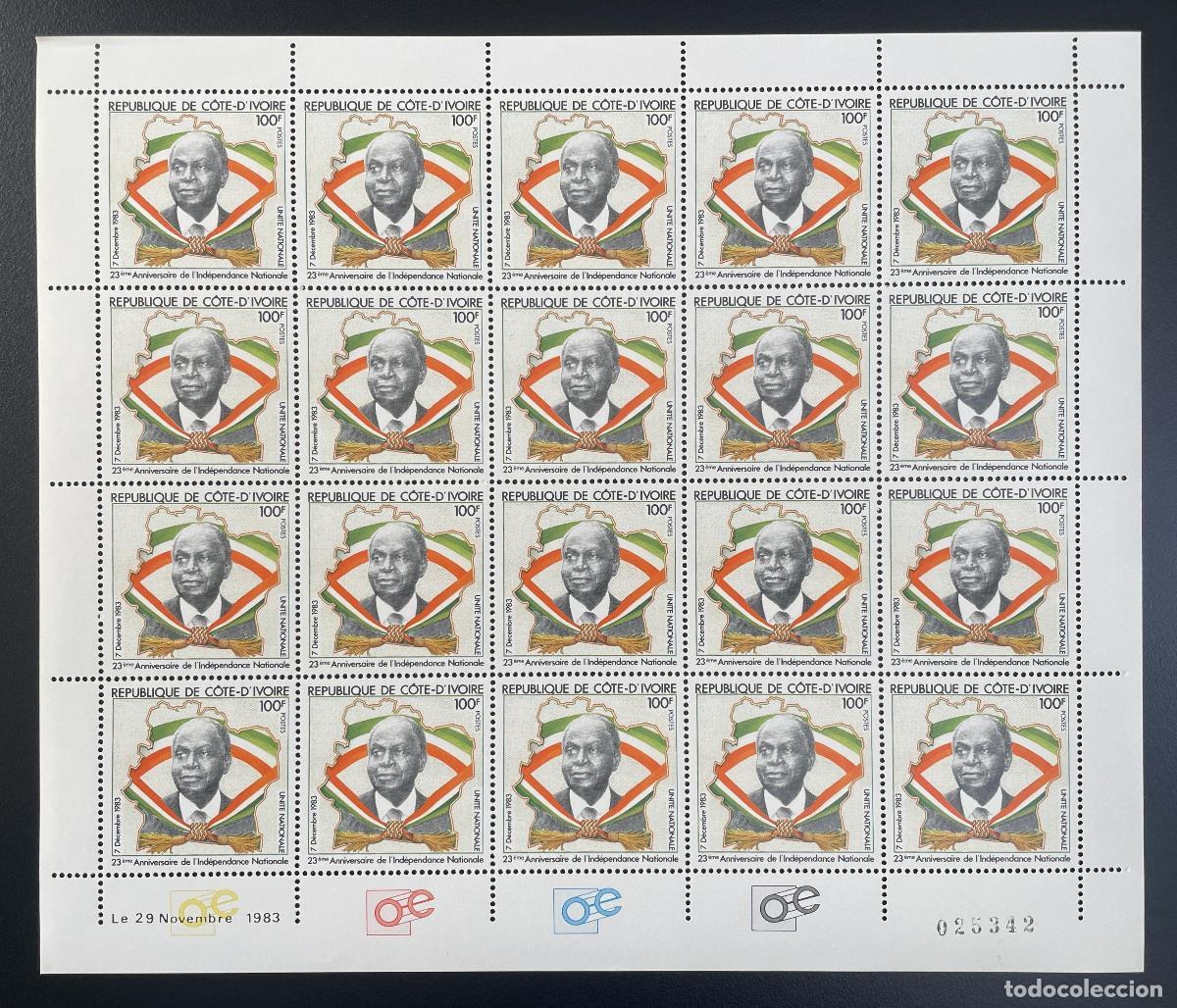 Sellos: Costa de Marfil 1983 YT 676 tabl&oacute;n Bandera Independence Houphou&euml;t-Boigny