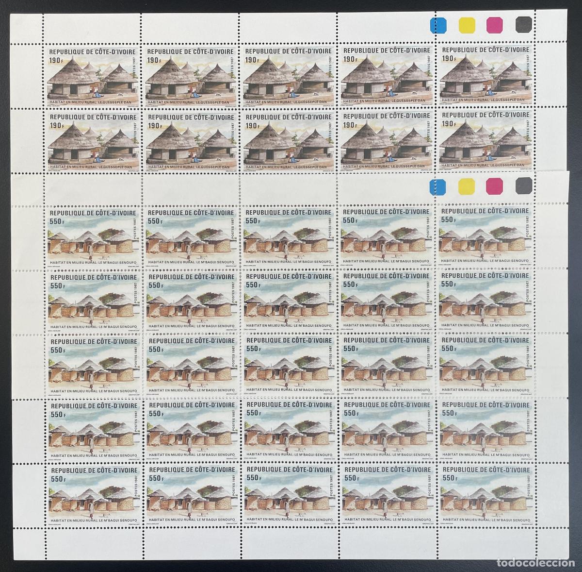 Timbres: Costa de Marfil 1987 YT 785-786 tabl&oacute;n habitat casos rurales Dan S&eacute;noufo