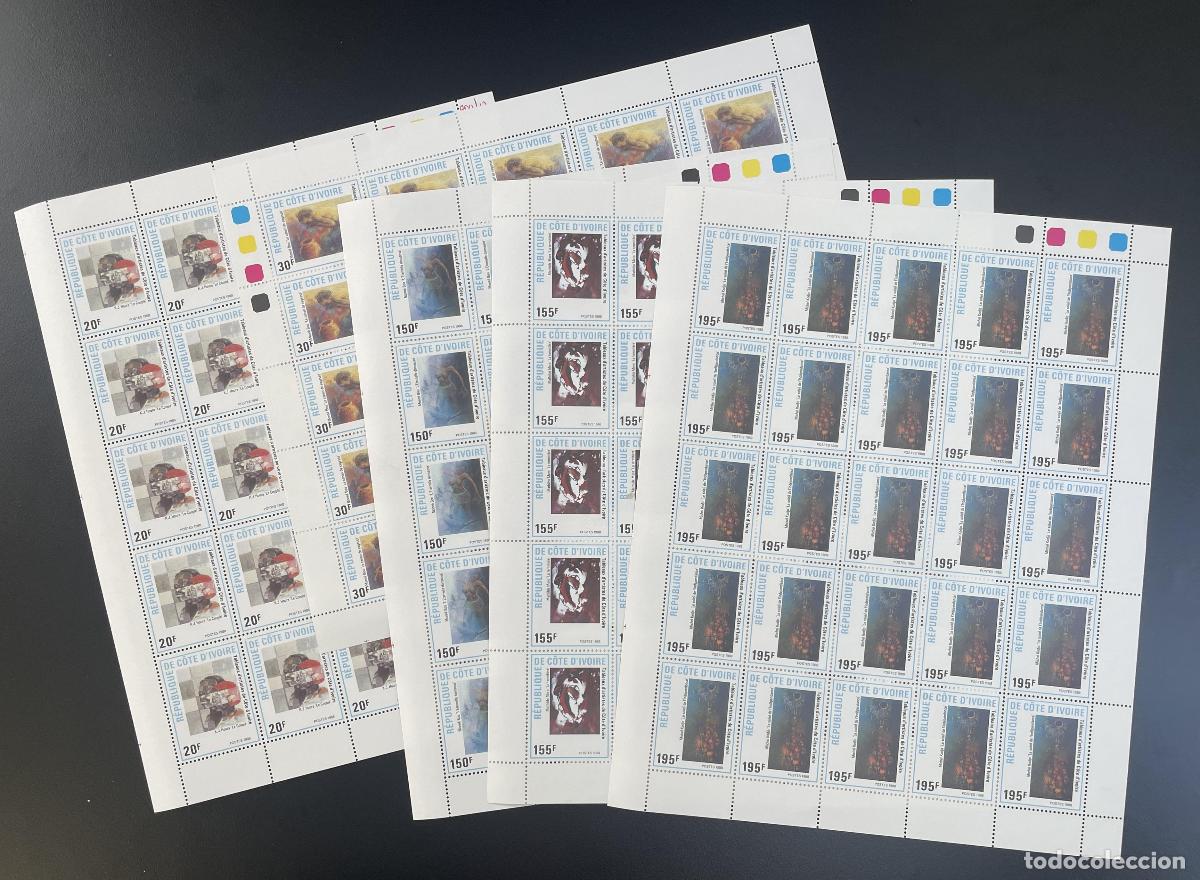 Timbres: Costa de Marfil 1988 YT 809-813 tabl&oacute;n pintura arte pinturas artistas marfile&ntilde;os