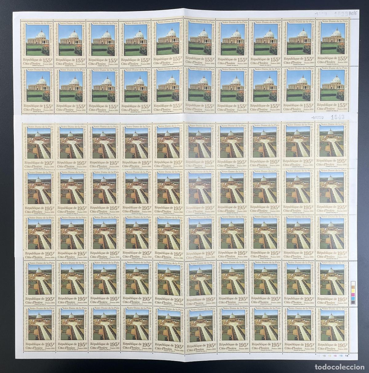 Sellos: Costa de Marfil 1990 YT 845-846 tabl&oacute;n Notre Dame Paix Yamoussoukro