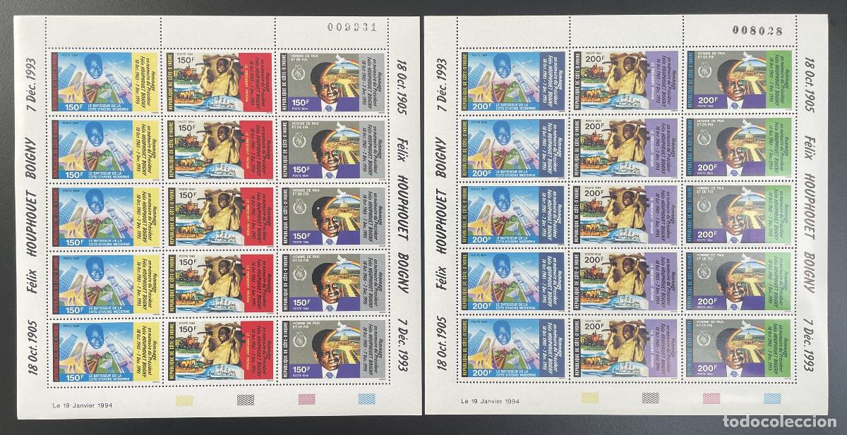 Sellos: Costa de Marfil 1994 YT 922-927 tabl&oacute;n Houphou&euml;t-Boigny presidente paz