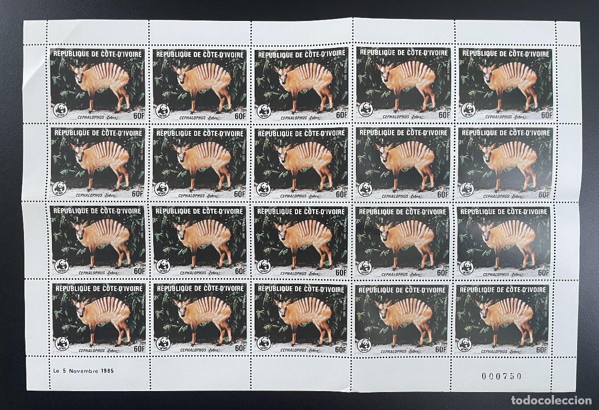 Sellos: Costa de Marfil 1985 YT 734 tabl&oacute;n WWF Cephalophus zebra antelope duiker