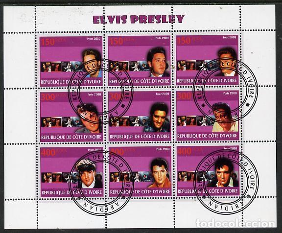 Sellos: IVORY COAST 2009 SHEET USED MNH ELVIS PRESLEY SINGERS MUSIC CANTANTES MUSICA