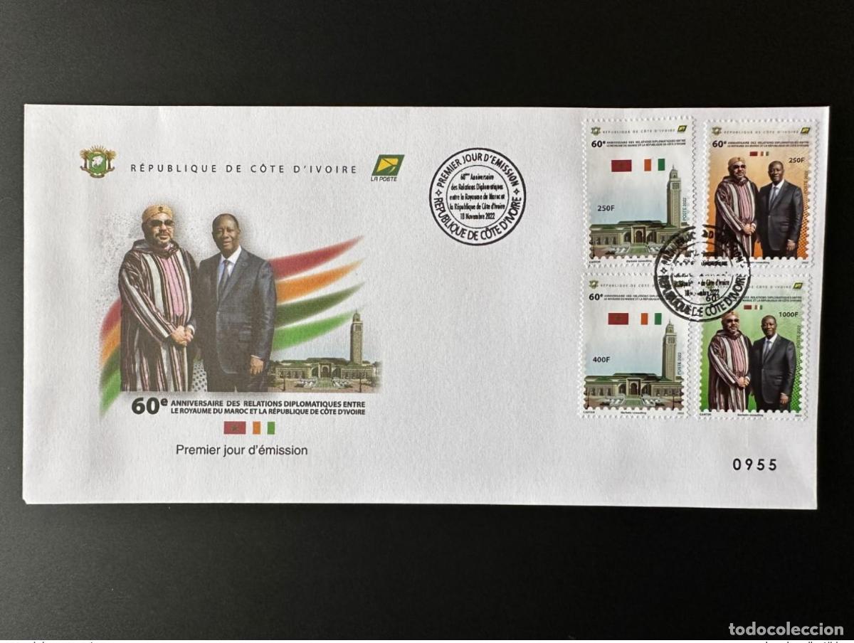 Sellos: Costa de Marfil 2022 Mi. 1665 - 1668 FDC Primer d&iacute;a 60 a&ntilde;os relaciones con Marruecos