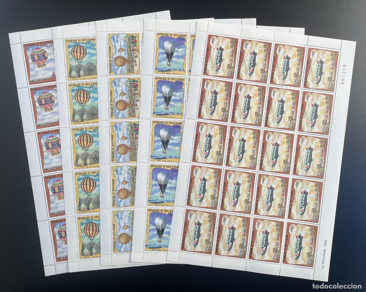 Timbres: Costa de Marfil 1983 YT PA 77/81 globos aerost&aacute;ticos aviaci&oacute;n