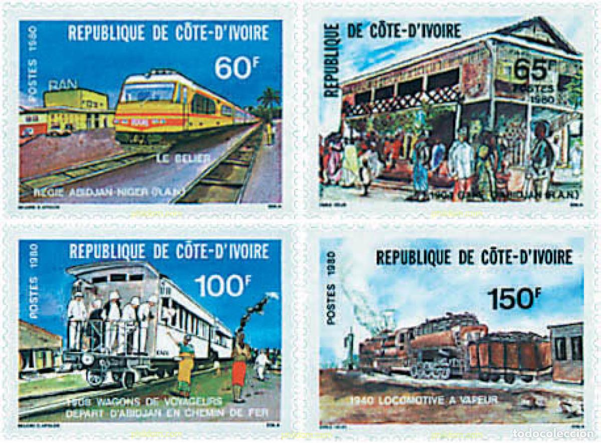 Sellos: 61112 MNH COSTA DE MARFIL 1980 RETROSPECTIVA DEL FERROCARRIL