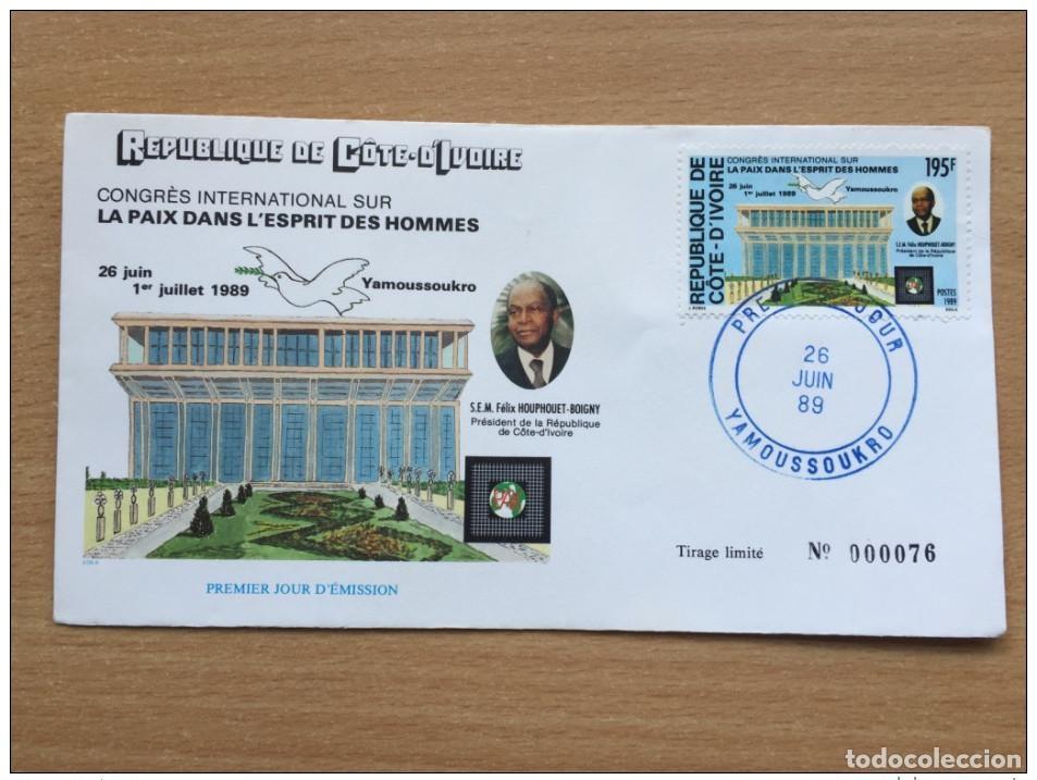 Stamps: Costa de Marfil 1989 Congreso Paz la FDC Colombe Taube Houphou&euml;t Mi. 997