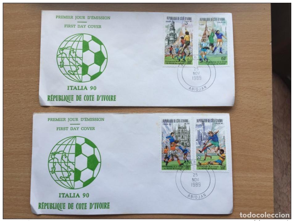 Stamps: Costa de Marfil 1989 Copa Mundial la FDC FIFA F&uacute;tbol Italia Mi. 1004-07