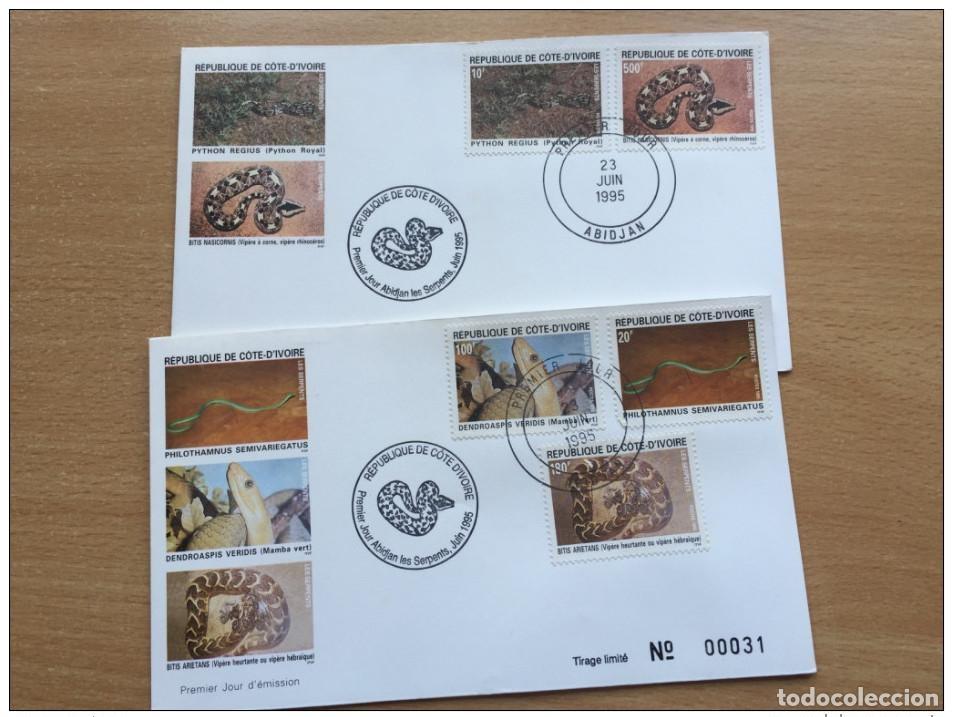 Sellos: Costa de Marfil 1995 Mi. 1135-1139 FDC Serpientes Reptiles Schlangen