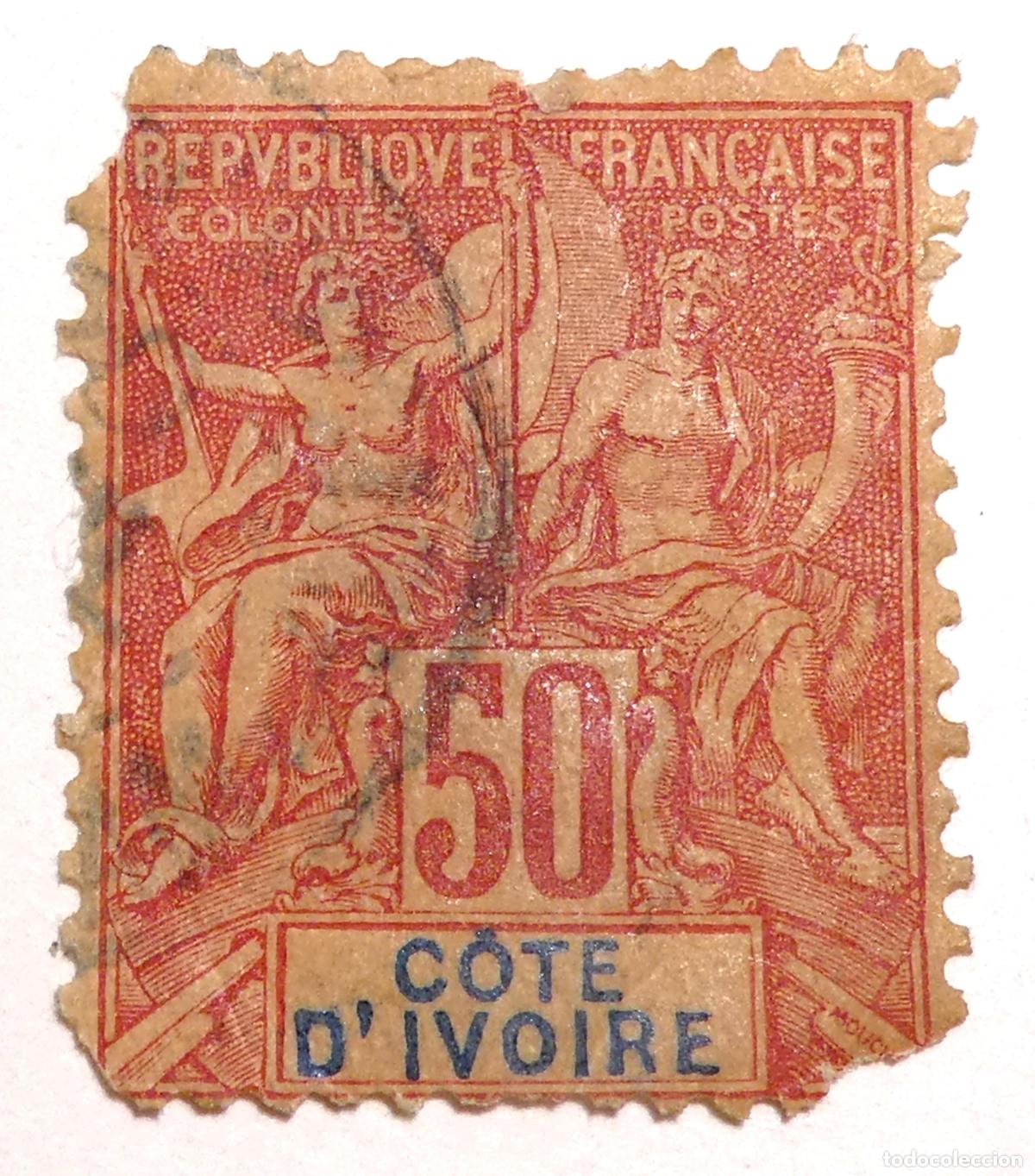 Sellos: Sello postal de Costa de Marfil 50 c&eacute;ntimos 1892 ,serie &rdquo;Navegaci&oacute;n y Comercio&rdquo;