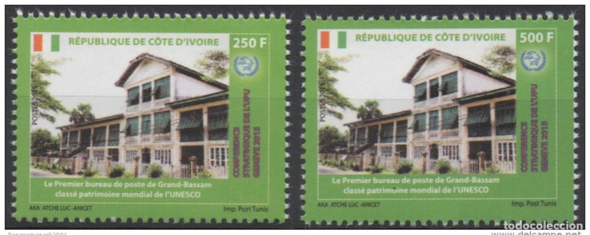 Selos: Costa de Marfil 2015 par 250 y 500F UPU Conference Grand-Bassam Unesco 2 val.