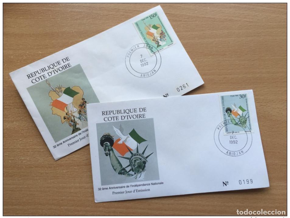 Sellos: Costa de Marfil 1992 Estatua la Independencia FDC Liberty Unabh&auml;ngigkeit Mi. 1075-1076