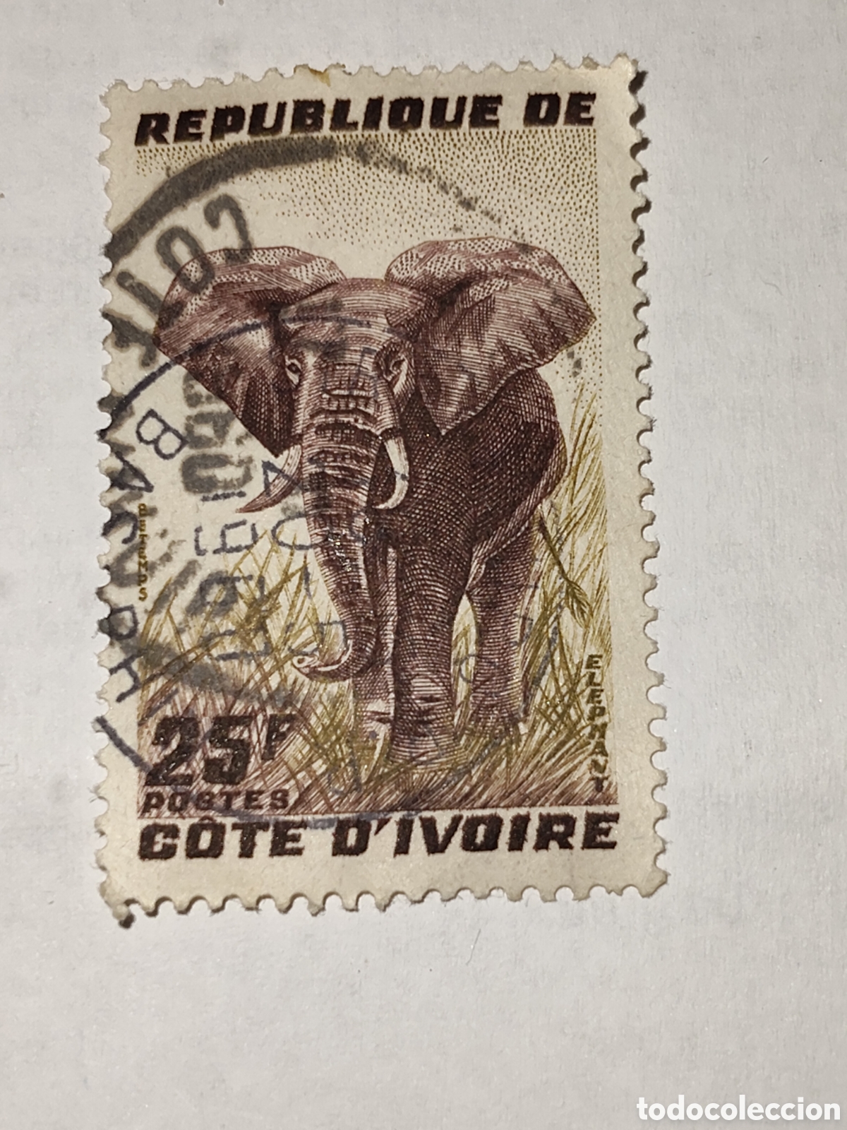 Sellos: Sello de Costa de Marfil Elefante Africano 1959 usado