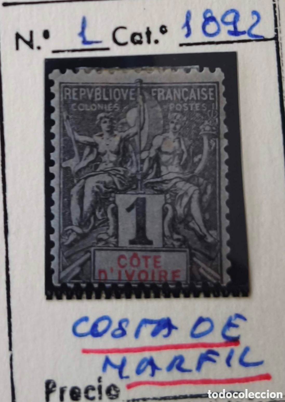 Sellos: Costa de marfil. 1892. Un c&eacute;ntimo