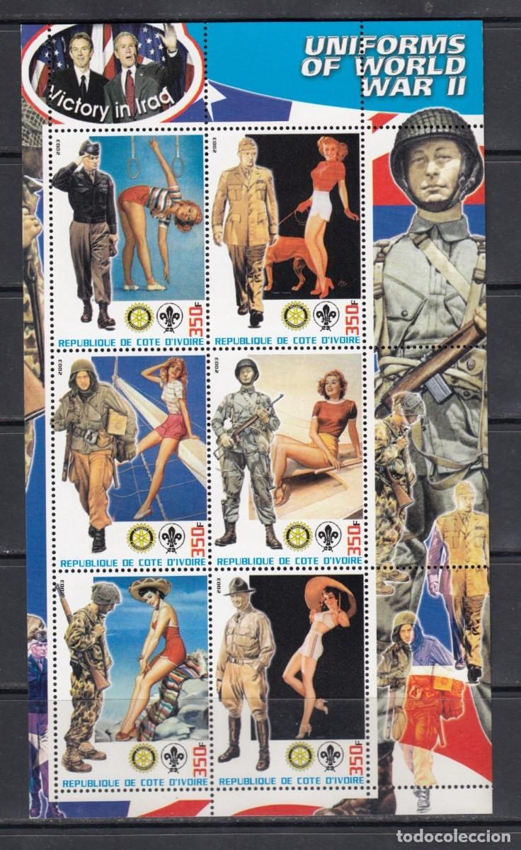 Sellos: IVORY COAST 2003 SHEET MNH UNIFORMES DE LA SEGUNDA GUERRA MUNDIAL SECOND WORLD WAR WW2 PIN UP