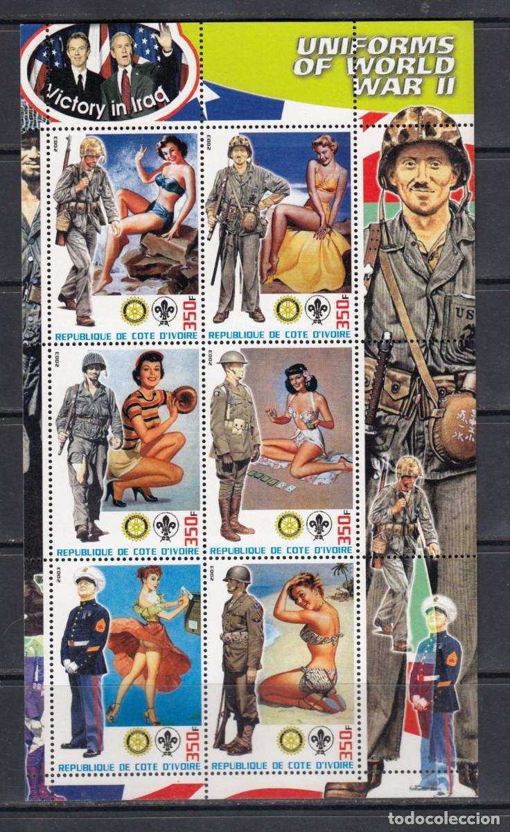 Sellos: IVORY COAST 2003 SHEET MNH UNIFORMES DE LA SEGUNDA GUERRA MUNDIAL SECOND WORLD WAR WW2 PIN UP