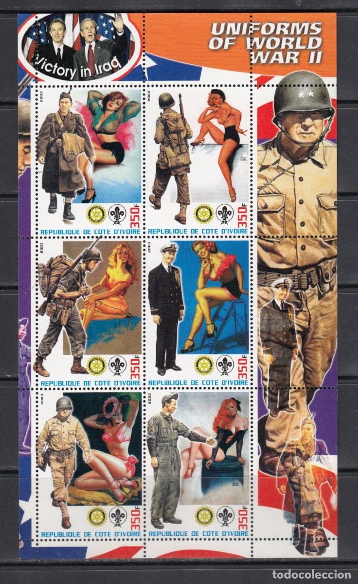 Sellos: IVORY COAST 2003 SHEET MNH UNIFORMES DE LA SEGUNDA GUERRA MUNDIAL SECOND WORLD WAR WW2 PIN UP