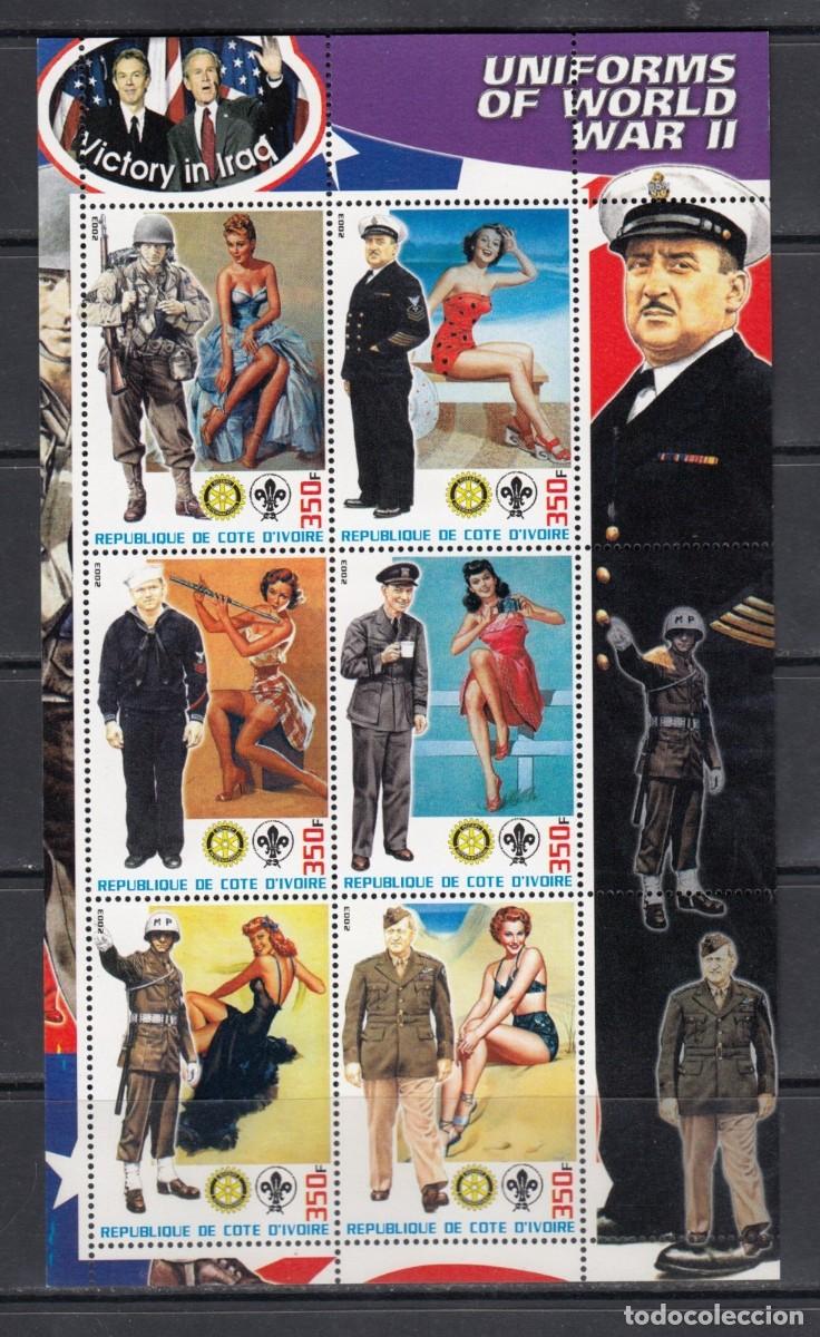 Sellos: IVORY COAST 2003 SHEET MNH UNIFORMES DE LA SEGUNDA GUERRA MUNDIAL SECOND WORLD WAR WW2 PIN UP
