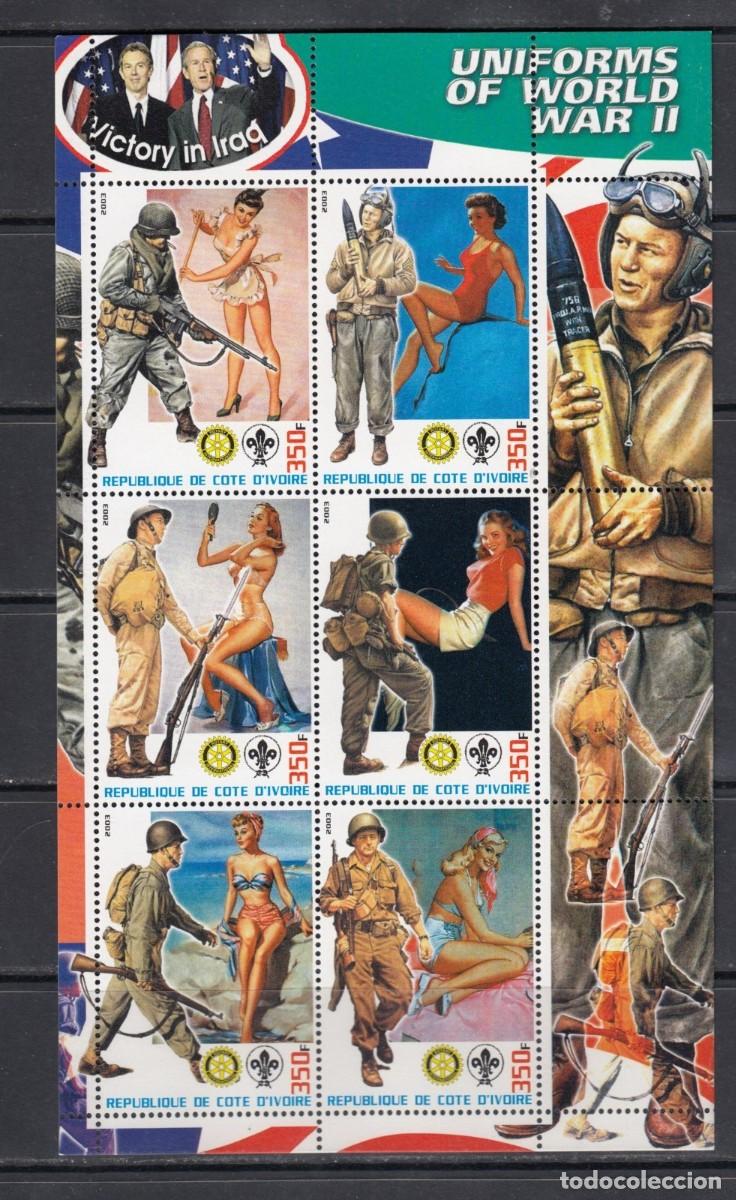 Sellos: IVORY COAST 2003 SHEET MNH UNIFORMES DE LA SEGUNDA GUERRA MUNDIAL SECOND WORLD WAR WW2 PIN UP